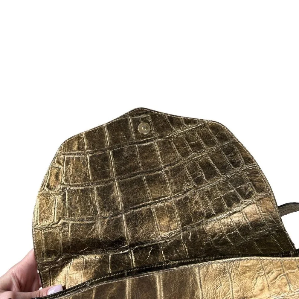 Carlos Falchi Exotic Genuine Alligator Crocodile Handmade Shoulder /‎ Saddle Bag